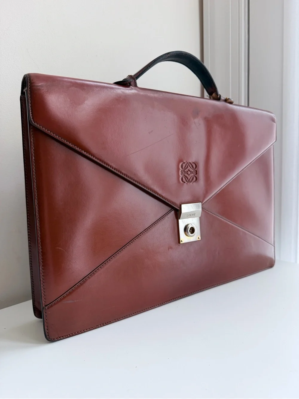 Authentic Loewe Anagram Day Promatico Business Bag Leather Briefcase
